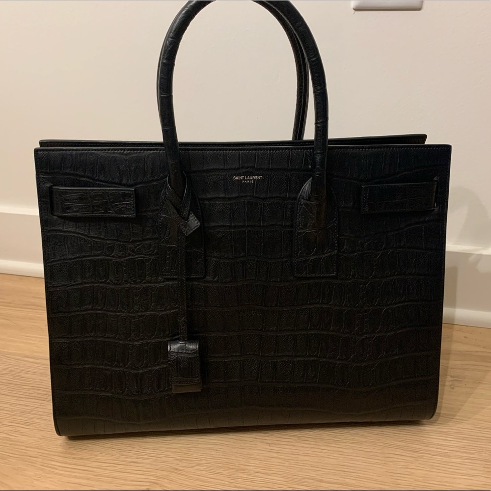 Sac de Jour -Black Embossed Croc